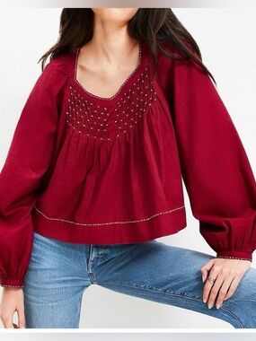 LOFT Burgundy Embellished Blouse